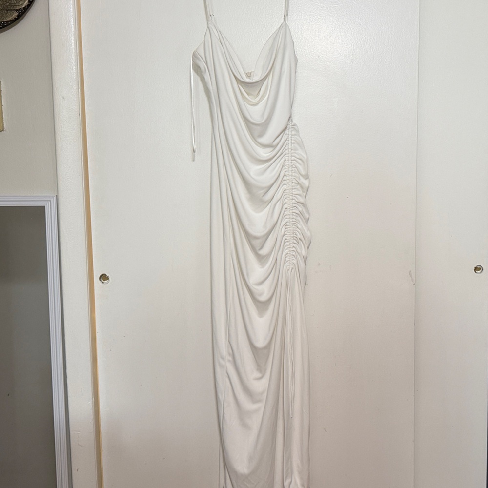 Elegant White Ruched Dress